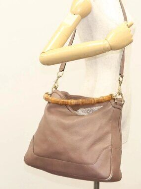 GUCCI Bamboo Hand Bag Leather 2way Pink Gold